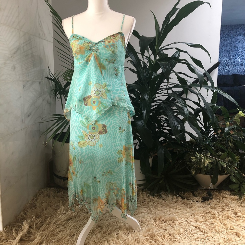 Beaded Handkerchief Asymmetrical Hem Skirt / Top